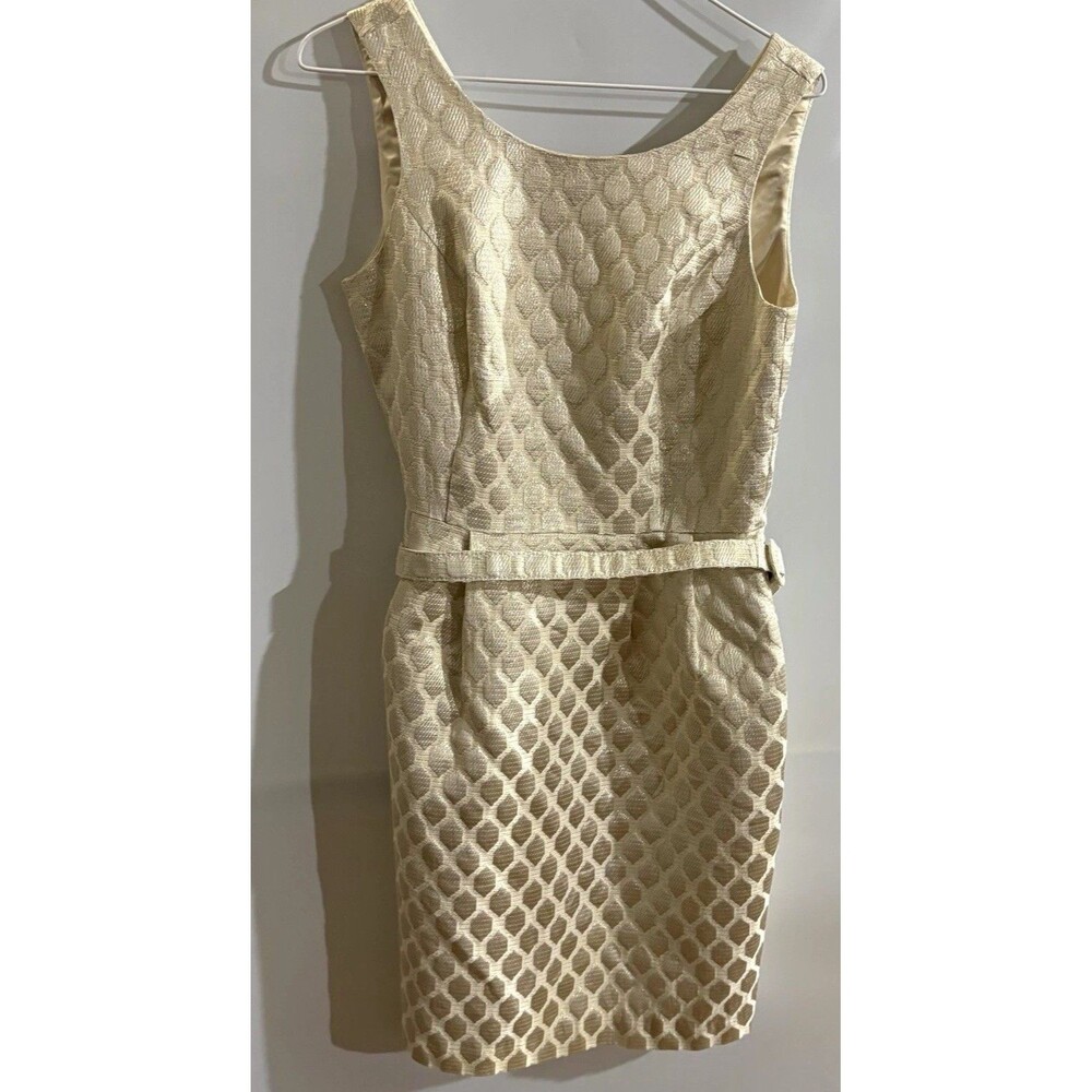 White House Black Market Ivory Geometric Jacquard V-Neck Sheath Dress 4